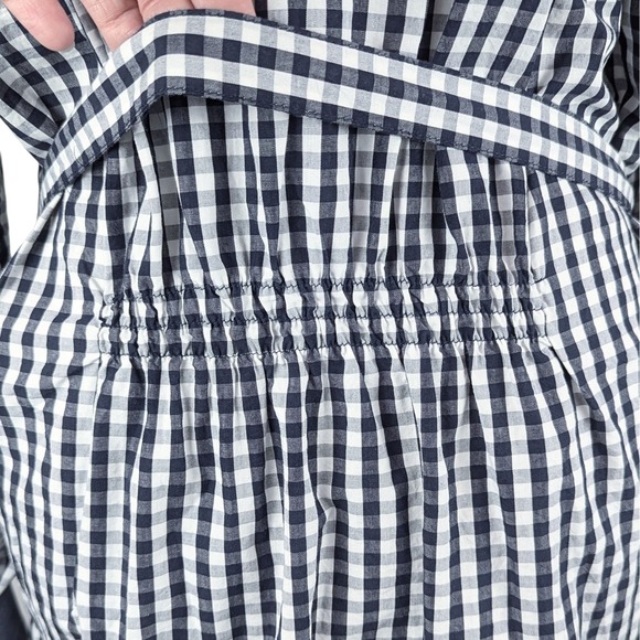 Gingham Midi Shirt Dress Large Navy White Flip Cuff 100% Cotton Country Cottage‎ - Picture 7 of 10